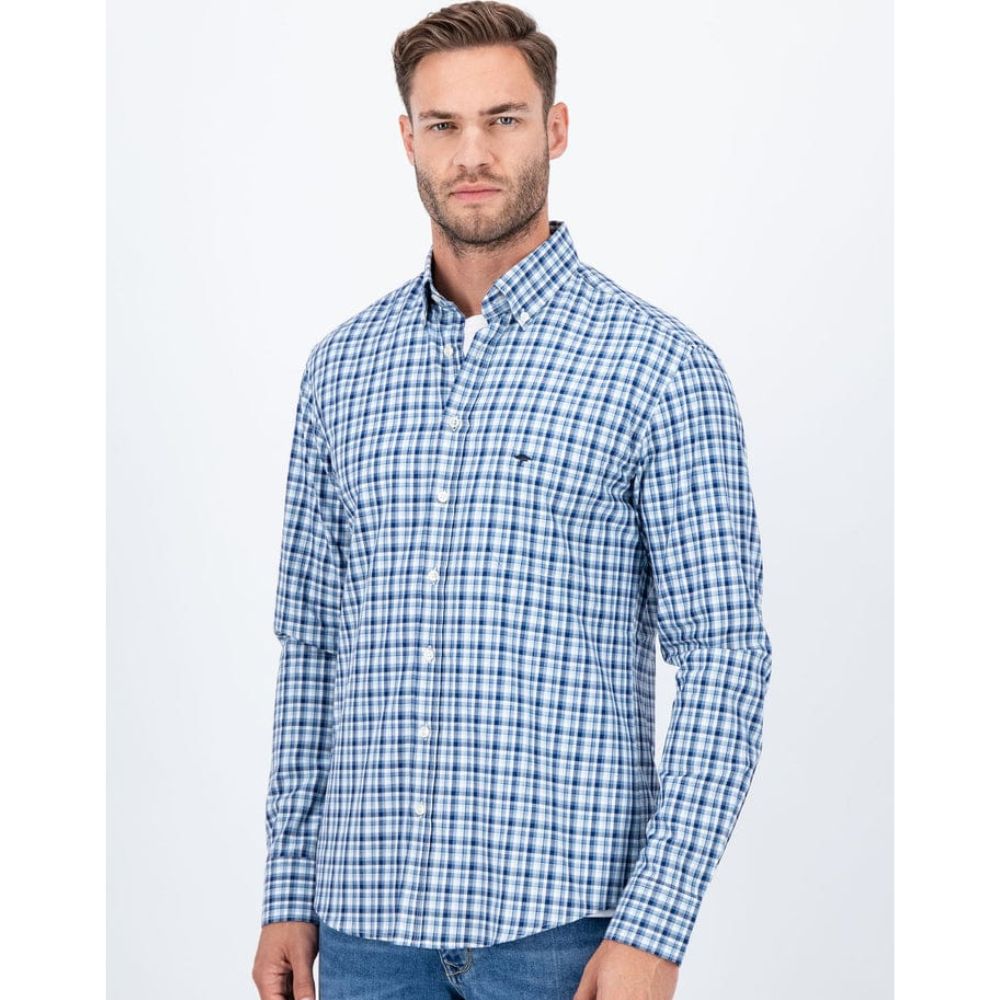 FYNCH HATTON COTTON BUTTON-DOWN COLLAR MEN MIDNIGHT SHIRT